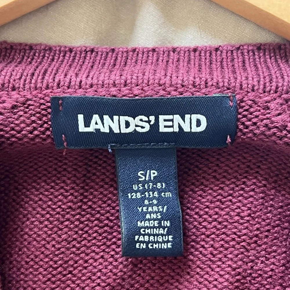 Lands’ End | Burgundy knit uniform zip font sweater size small